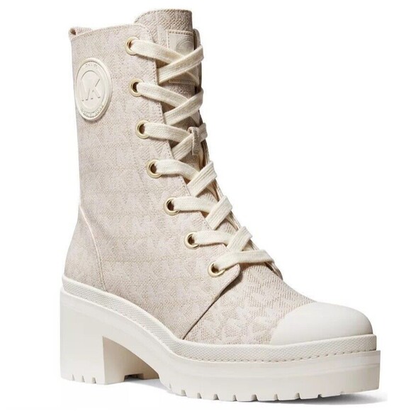 Michael Kors Womens 5 M Natural Light Cream White Lace Up Boots Display Yl7 - Picture 1 of 6